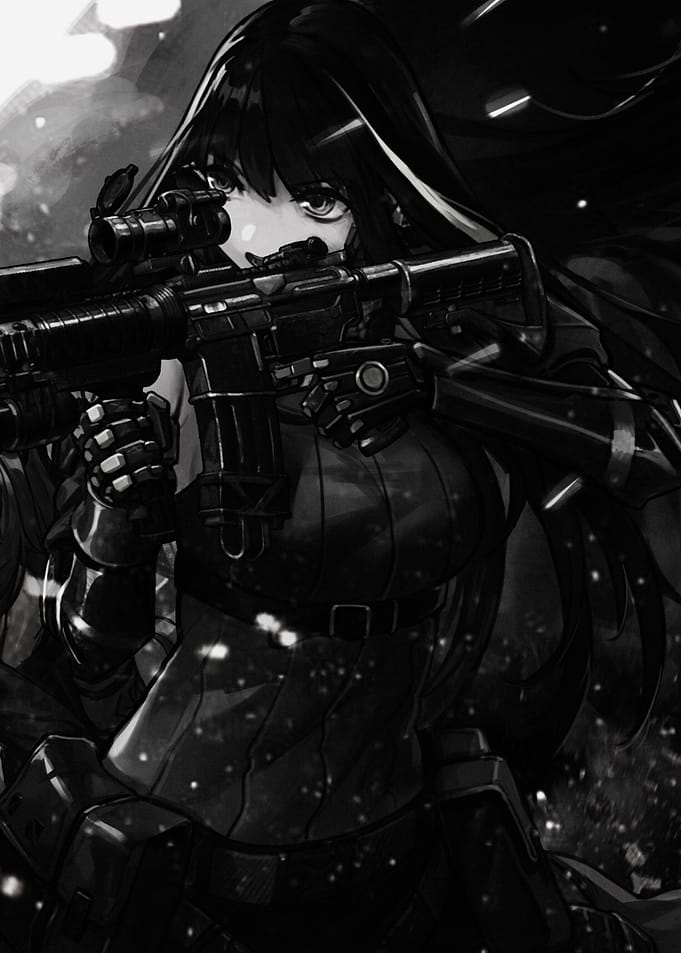 Girl with Rifle, Black and White