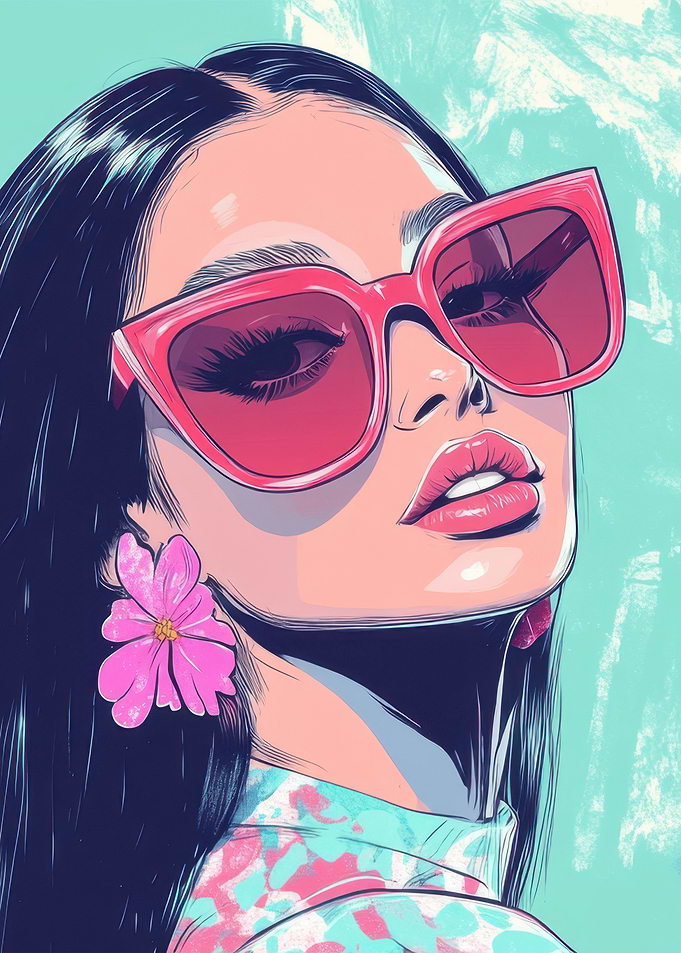Stylish Woman with Sunglasses and Flower