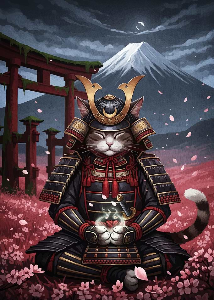 Samurai Cat Meditation