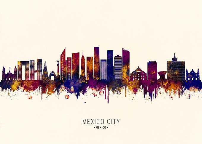 Mexico City Skyline Watercolor Art