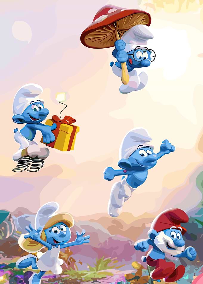 Smurfs Cartoon Characters in a Landscape