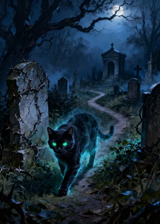 Ethereal Black Cat in Graveyard