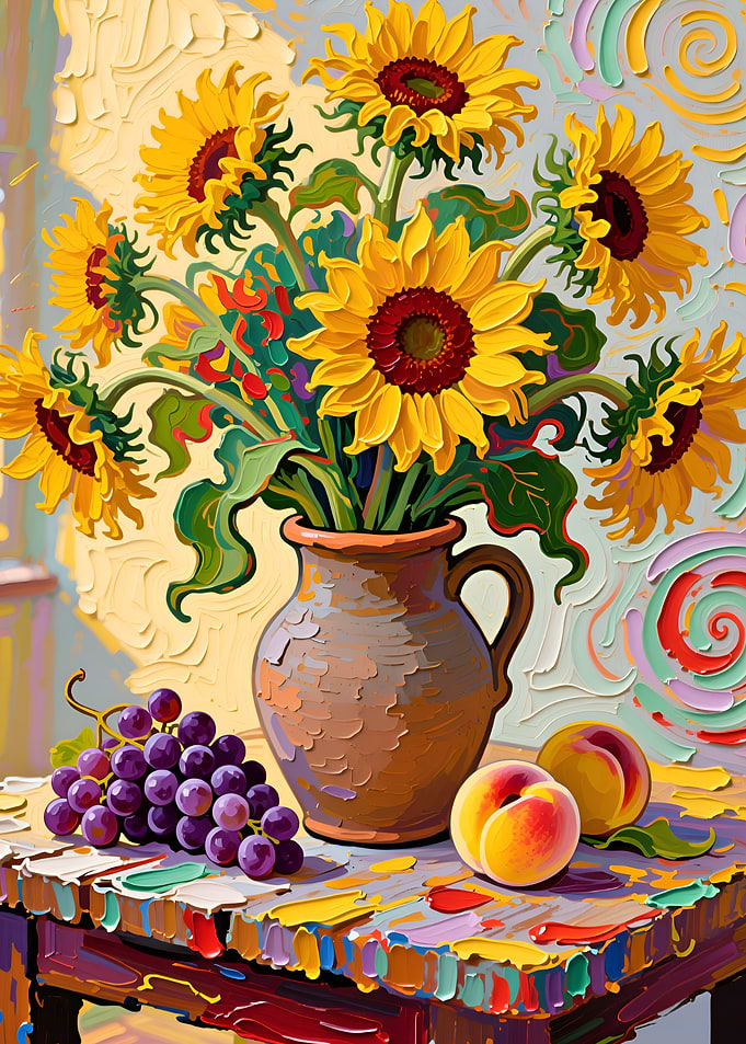 Sunflower Still Life with Fruit
