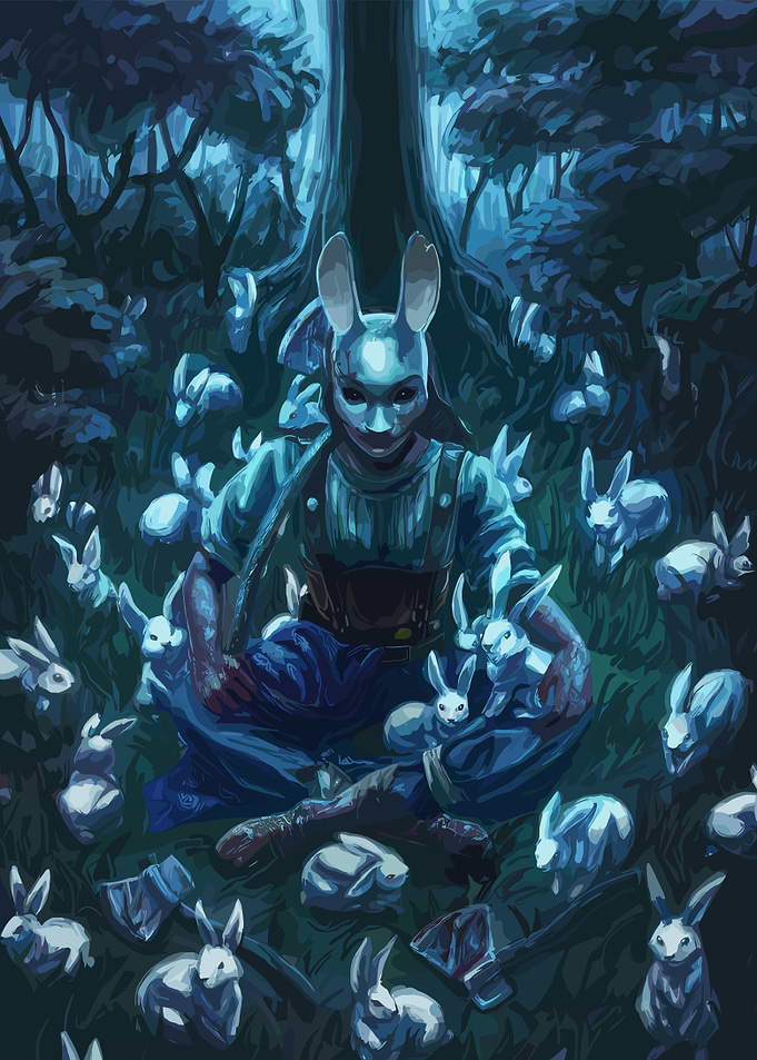 Creepy Rabbit Mask in Dark Forest