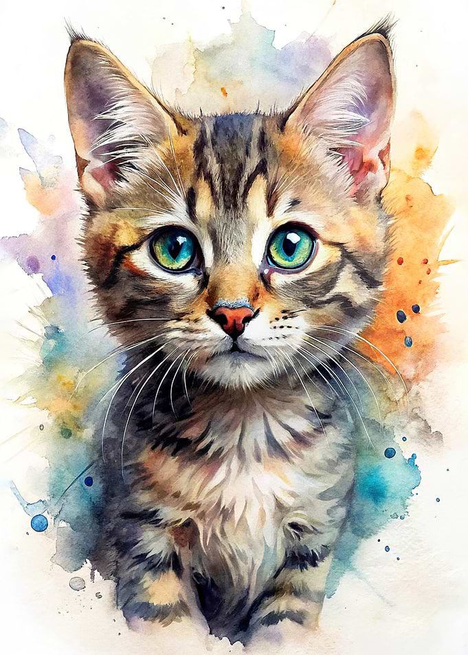 Watercolor Kitten Portrait
