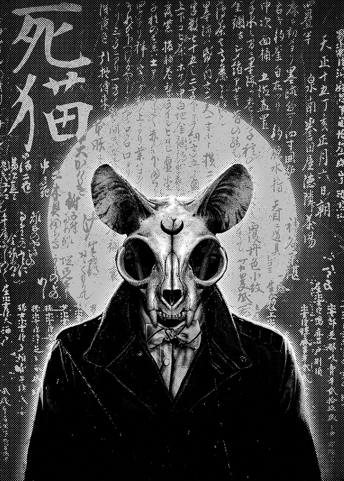Death Cat in Suit with Moon