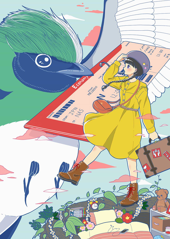 Girl's Dream Flight with Bird Companion
