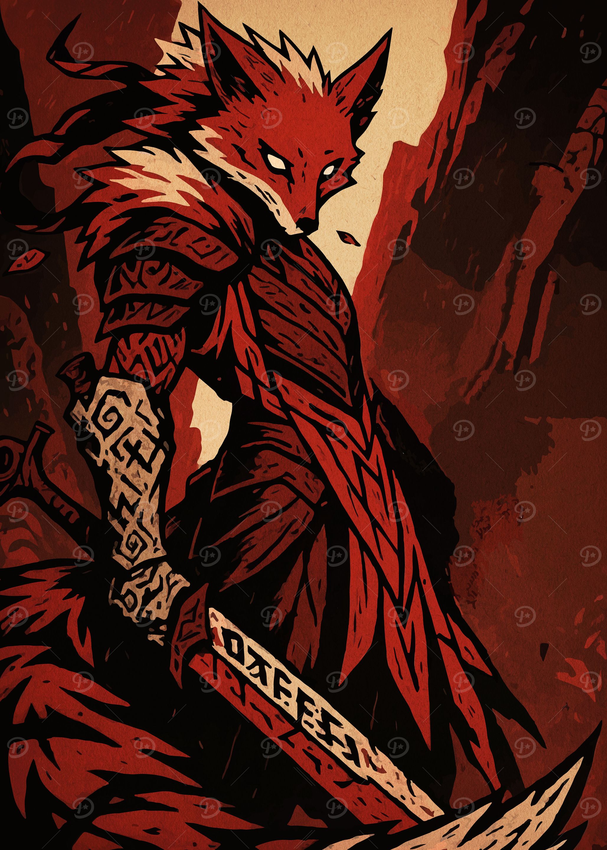 Fox Warrior with Sword Illustration