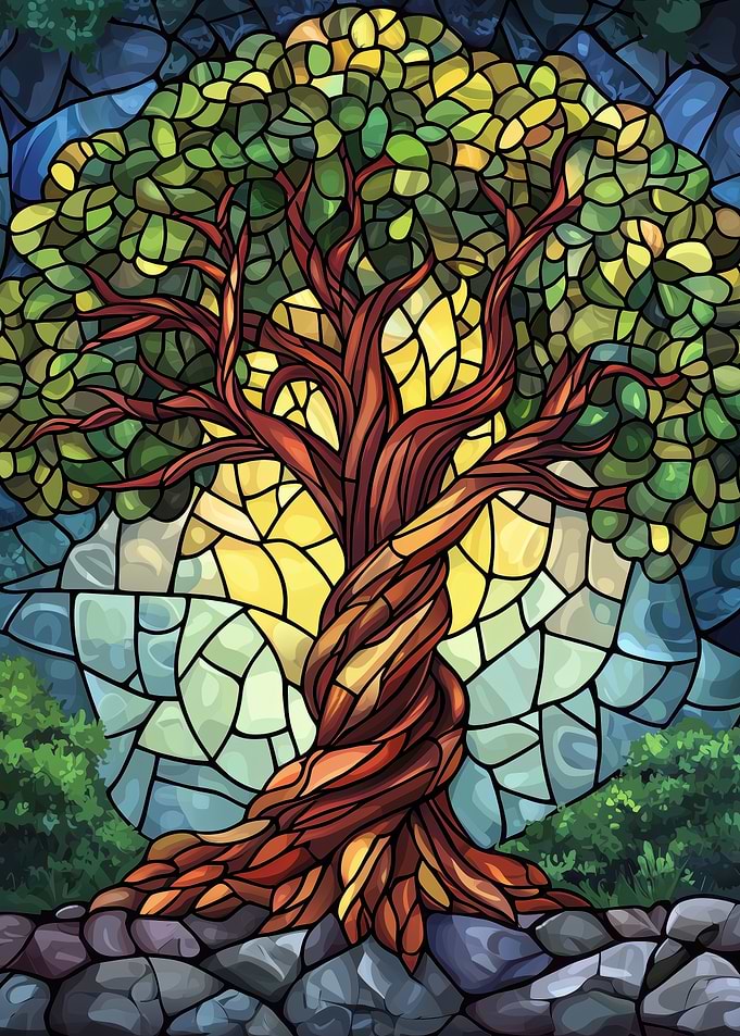Stained Glass Style Tree Illustration