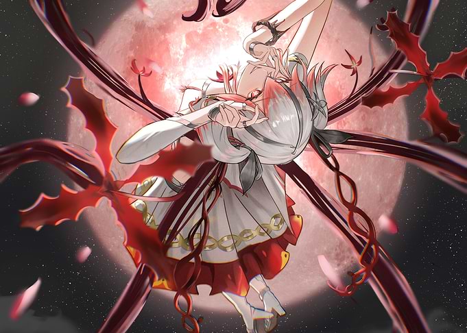 Camellya Wuthering Waves with Red Moon Background