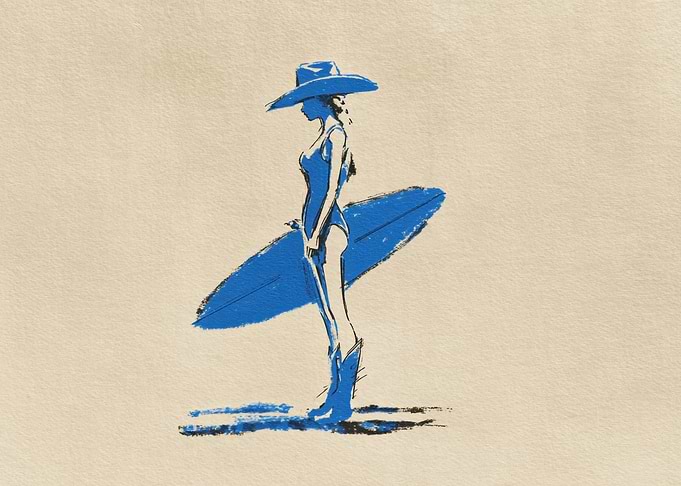 Blue Surf Cowgirl Surfing
