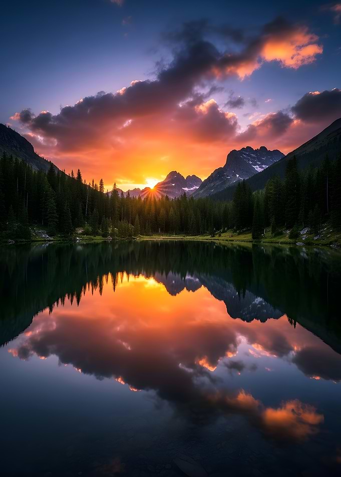 Lake Sunset Mountain Reflection