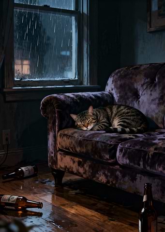 Cat Nap on Velvet Couch