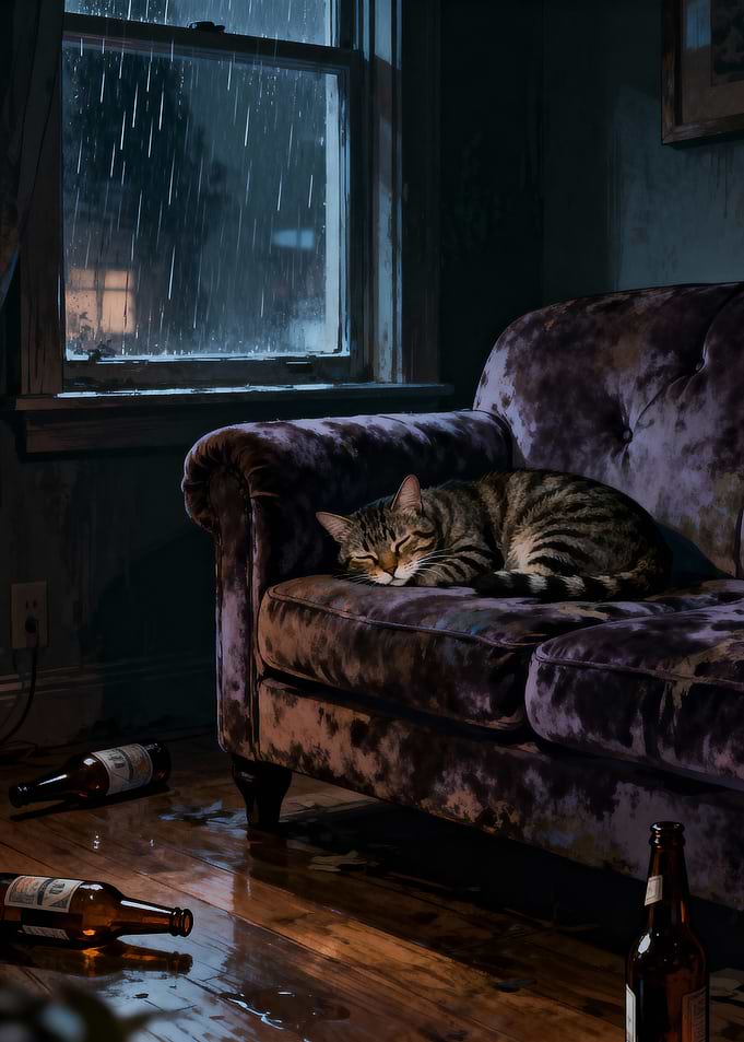 Cat Nap on Velvet Couch