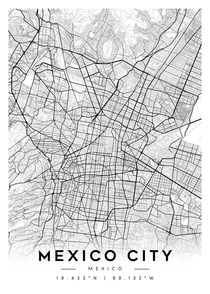 Mexico City Map - Black and White
