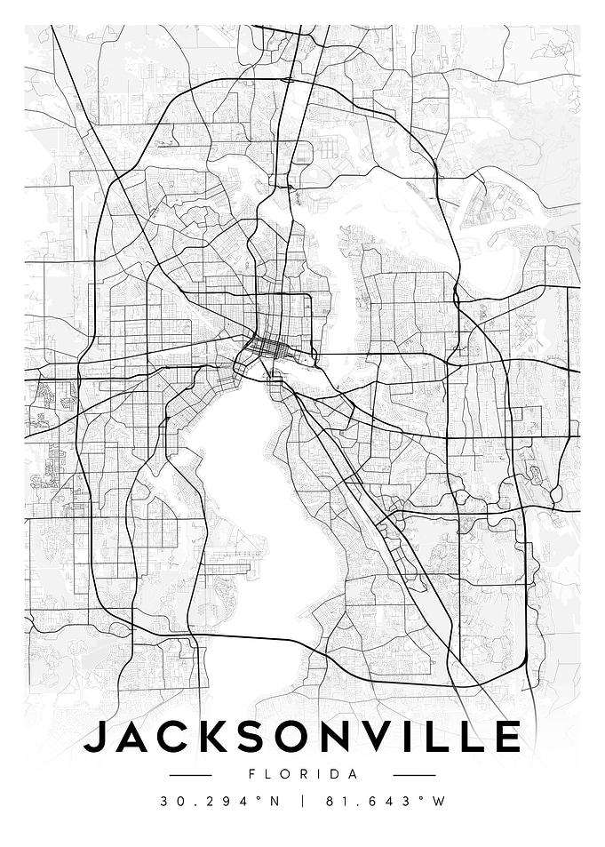 Jacksonville Florida City Map Black White