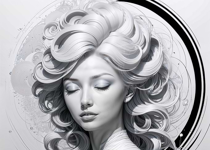 Monochrome Portrait of Woman with Curly Hair