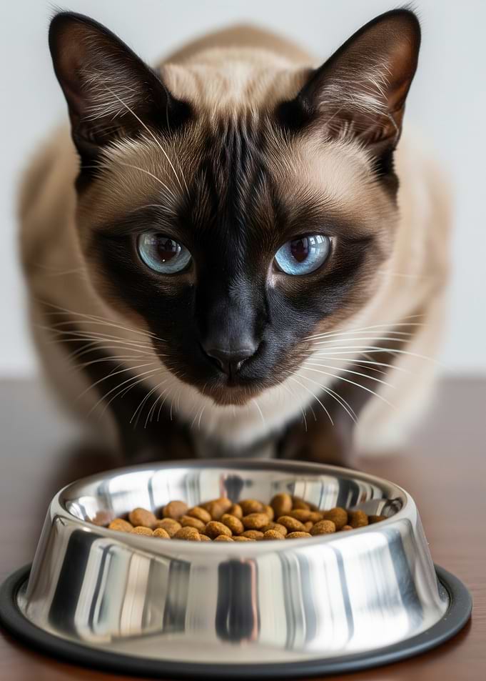 Siamese Cat Ready to Eat