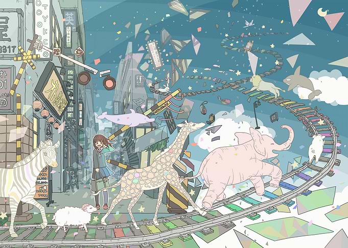 Dreamy Animal Parade on Railway Tracks