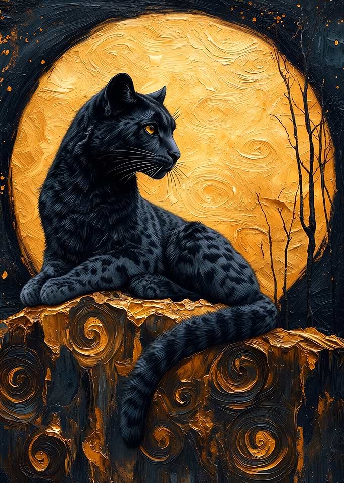 Black Panther and Golden Moon Art