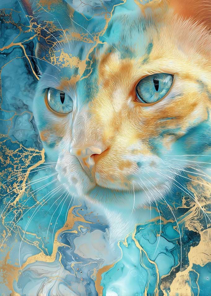 Abstract Cat Portrait with Gold Accents