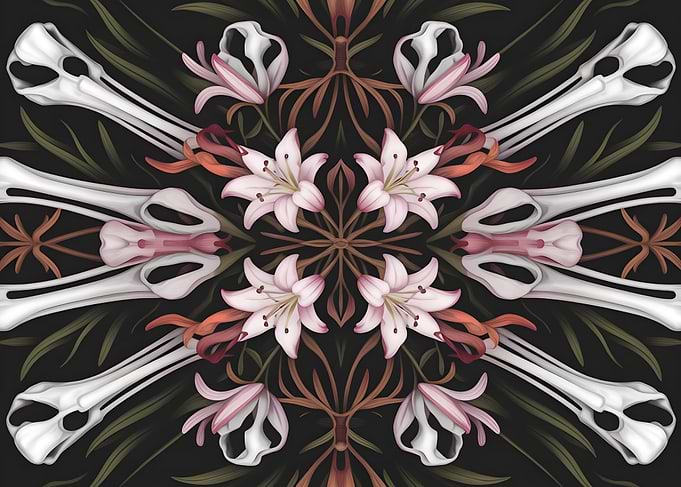 Skull and Lily Floral Pattern