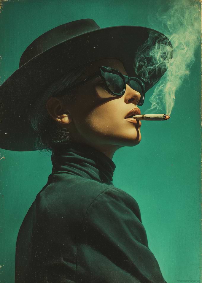 Woman in Hat Smoking Cigarette Portrait