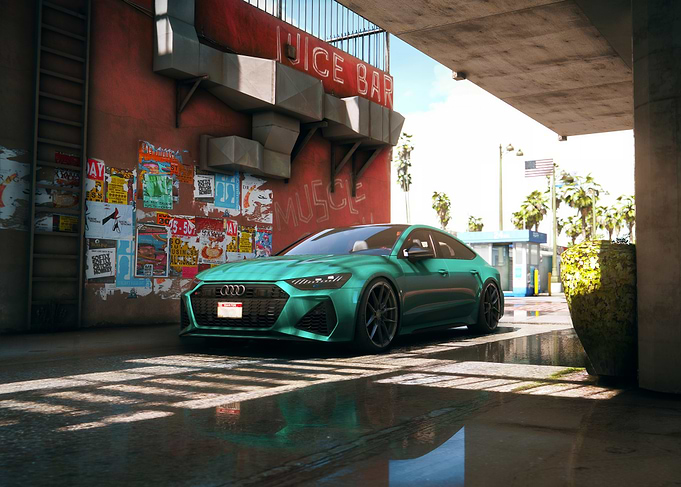 Teal Audi parked near Juice Bar