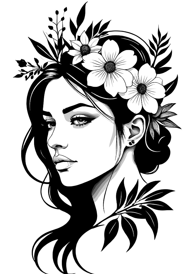 Woman with Flowers Black and White