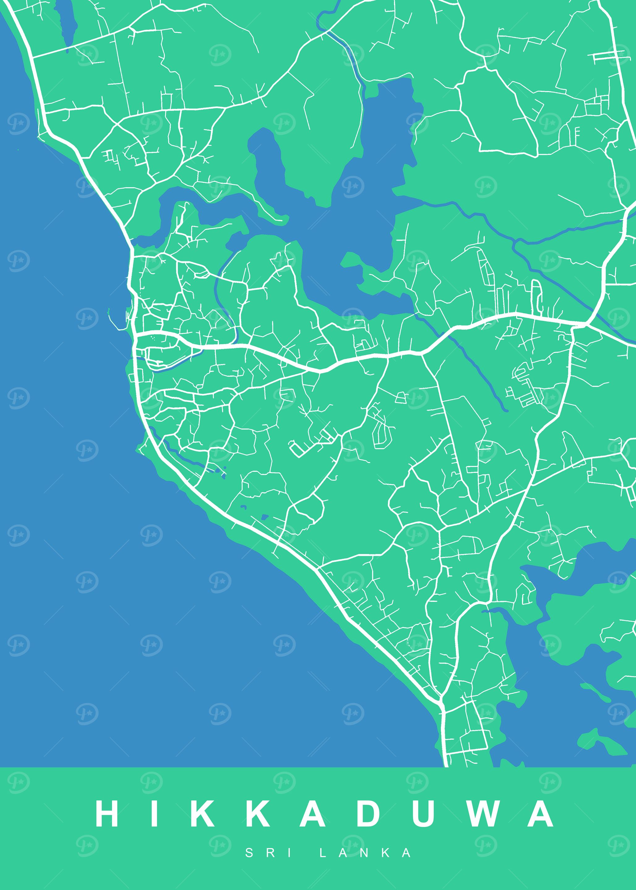 Hikkaduwa, Sri Lanka Map Art