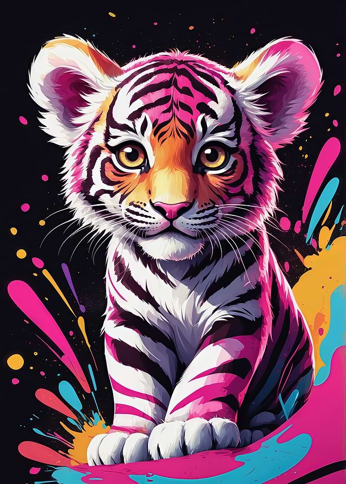 Neon Tiger Cub Pop Art Kids Wall Art