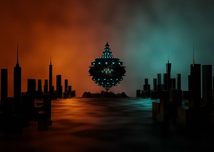 Futuristic Cityscape with Floating Structure