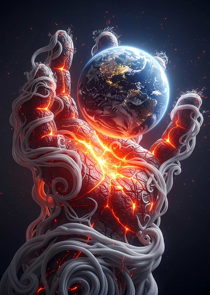 Fiery Hand Holding Earth