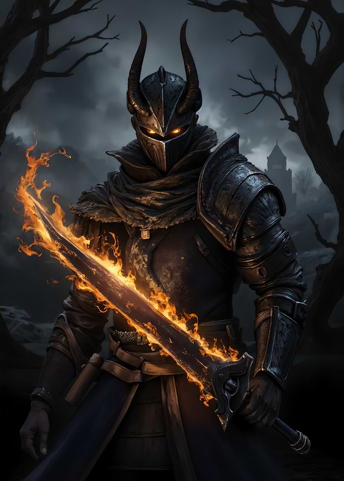 Dark Knight with Flaming Sword