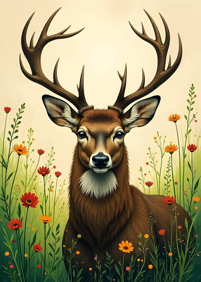 Deer in a field of flowers
