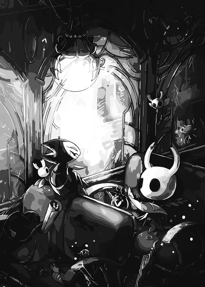 Hollow Knight grayscale digital art