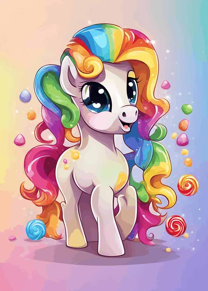 Cute Rainbow Pony with Candies