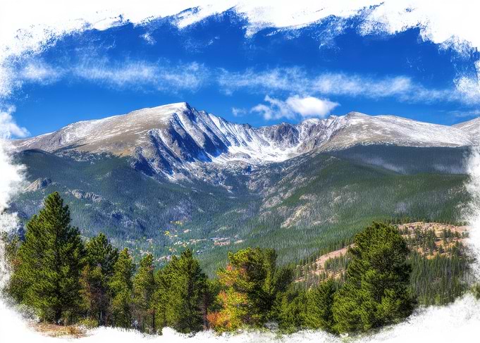 Snowy Mountain Landscape with Forest