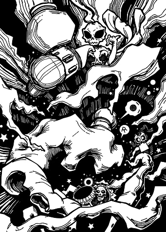 Manga Fantasy Scene with Skulls and Figures