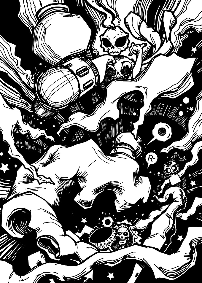Manga Fantasy Scene with Skulls and Figures