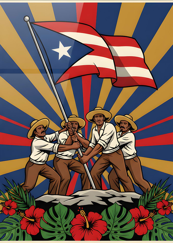 Revolutionary Puerto Rico Flag Raising Illustration