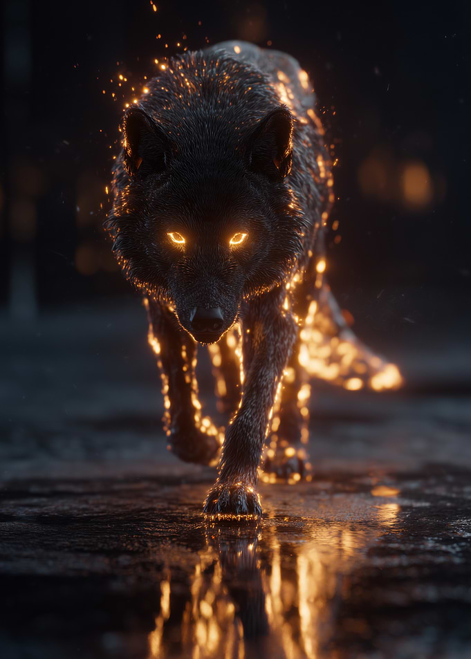 Glowing Wolf in the Dark