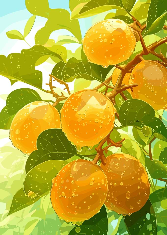 Fresh Oranges on the Branch