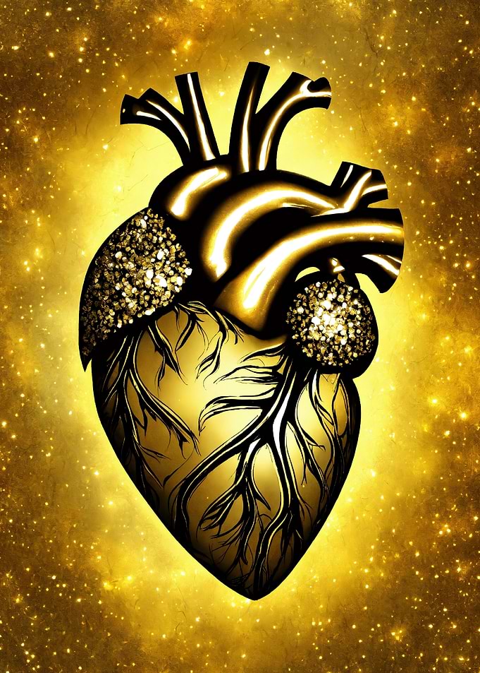 Golden Heart with Sparkling Background