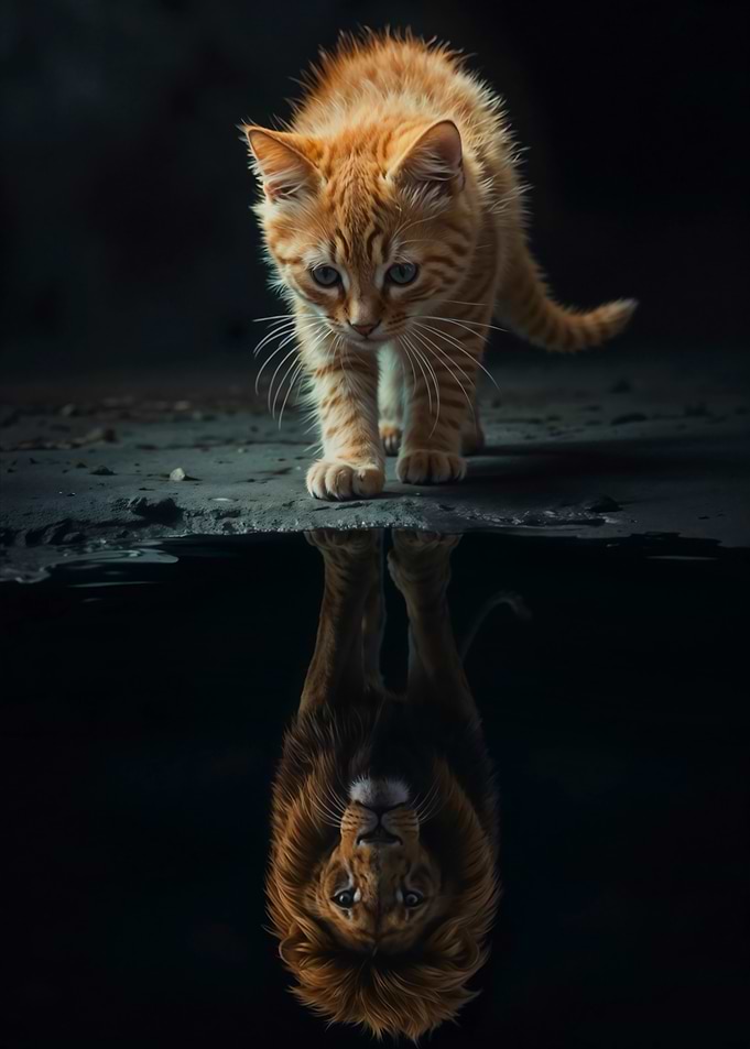 Kitten's Lion Reflection