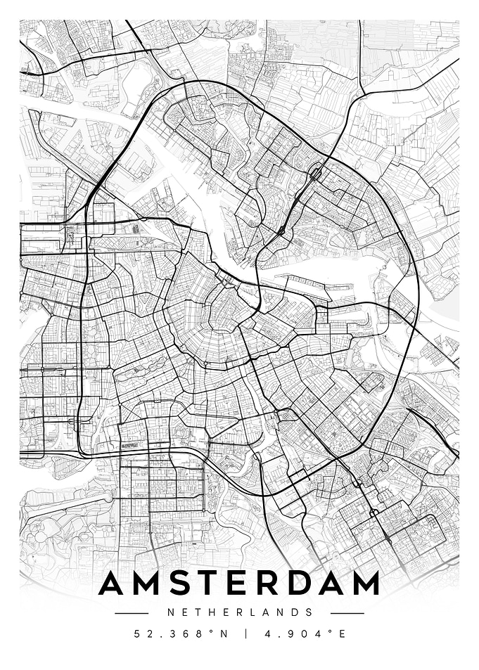 Amsterdam City Map Art Minimalist