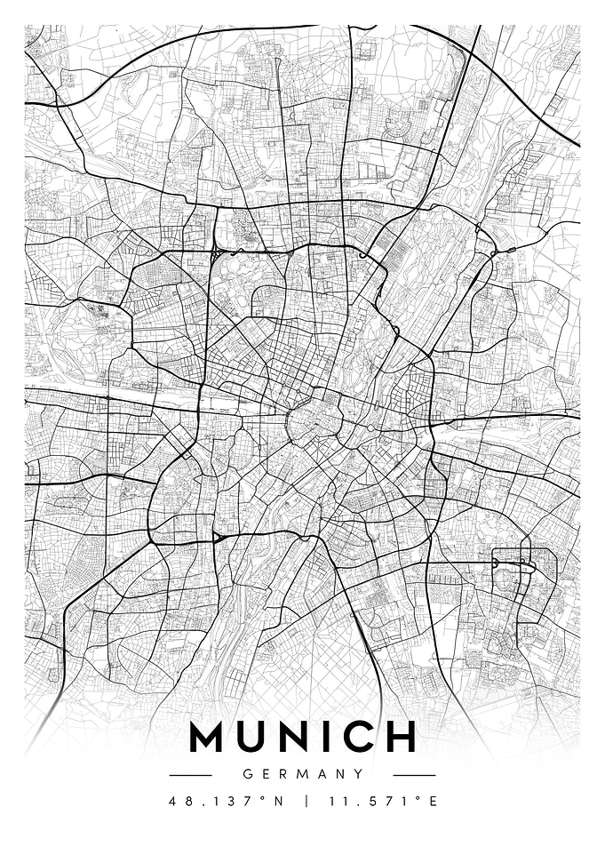 Munich, Germany City Map Minimalist