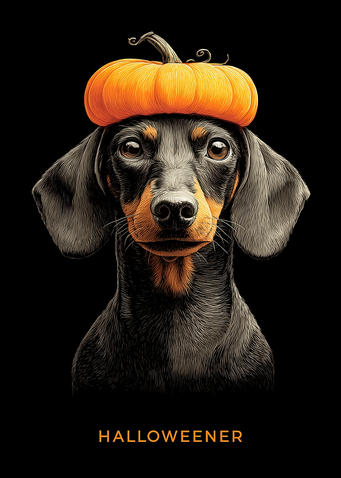 Halloween Dachshund with Pumpkin Hat