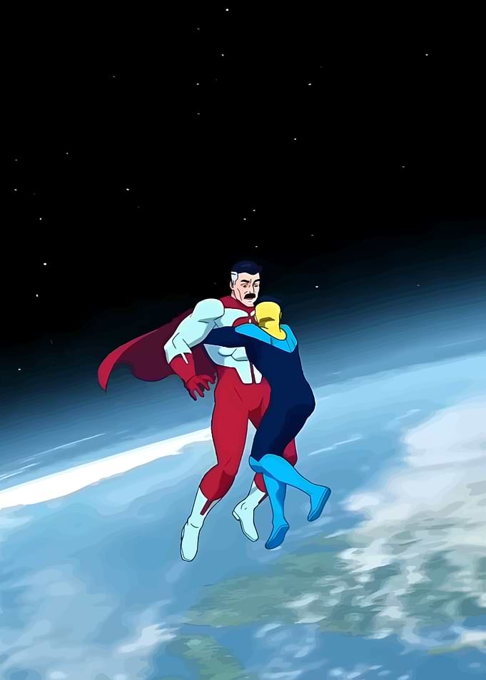 Omni-Man and Invincible in Space