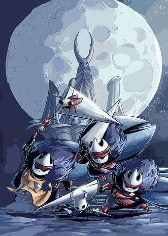 Hollow Knight characters under the moon